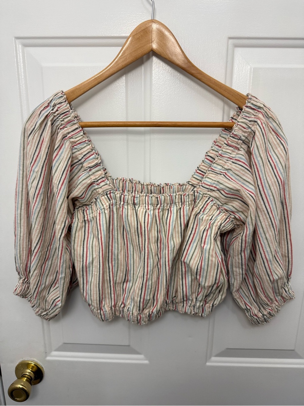 Apiece Apart Multicolor Striped Crop Top Balloon Sleeves Size 2 Whimsical